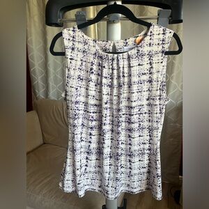 Calvin Klein Purple White Pleated Career Top Blouson